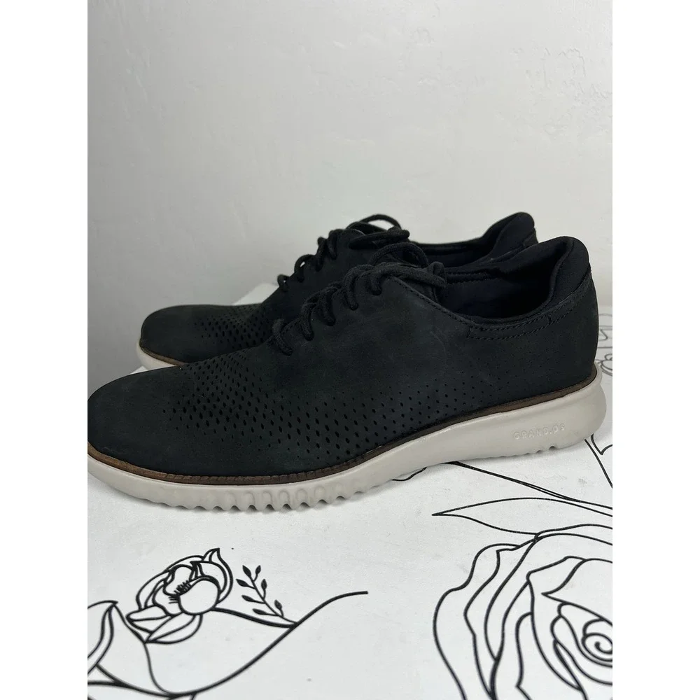Cole Haan Men's 2 Zerogrand Lined Laser Wingtip Black Nubuck Leather - Size 7.5